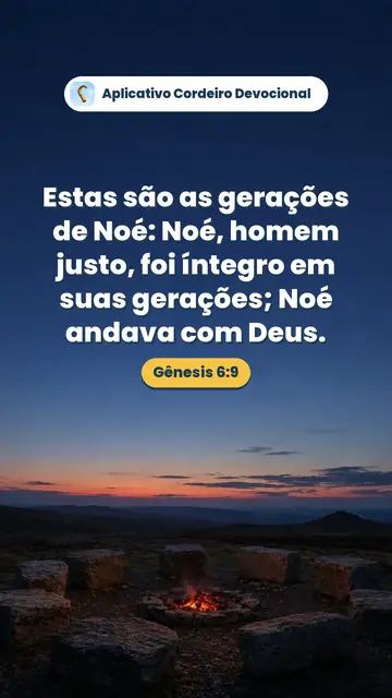 Imagem do versículo Gênesis 6:9: Estas são as gerações de Noé: Noé, homem justo, foi íntegro em suas gerações; Noé andava com Deus.
