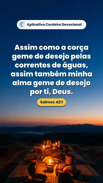 Imagem do versículo Salmos 42:1: Assim como a corça geme de desejo pelas correntes de águas, assim também minha alma geme de desejo por ti, Deus.