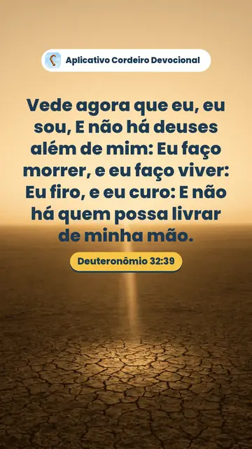 Imagem do versículo Deuteronômio 32:39: Vede agora que eu, eu sou, E não há deuses além de mim: Eu faço morrer, e eu faço viver: Eu firo, e eu curo: E não há quem possa livrar de minha mão.