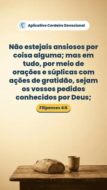 Imagem do versículo Filipenses 4:6: Não estejais ansiosos por coisa alguma; mas em tudo, por meio de orações e súplicas com ações de gratidão, sejam os vossos pedidos conhecidos por Deus;