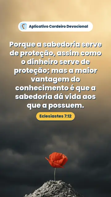 Imagem do versículo Eclesiastes 7:12: Porque a sabedoria serve de proteção, assim como o dinheiro serve de proteção; mas a maior vantagem do conhecimento é que a sabedoria dá vida aos que a possuem.